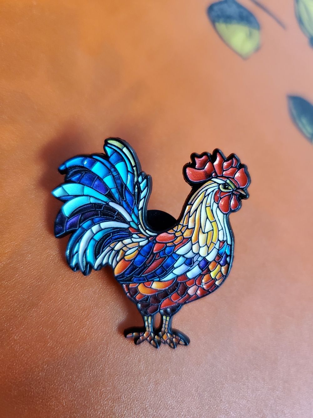 Multicolor Rooster Enamel Brooch - Vibrant Blue & Red Accent